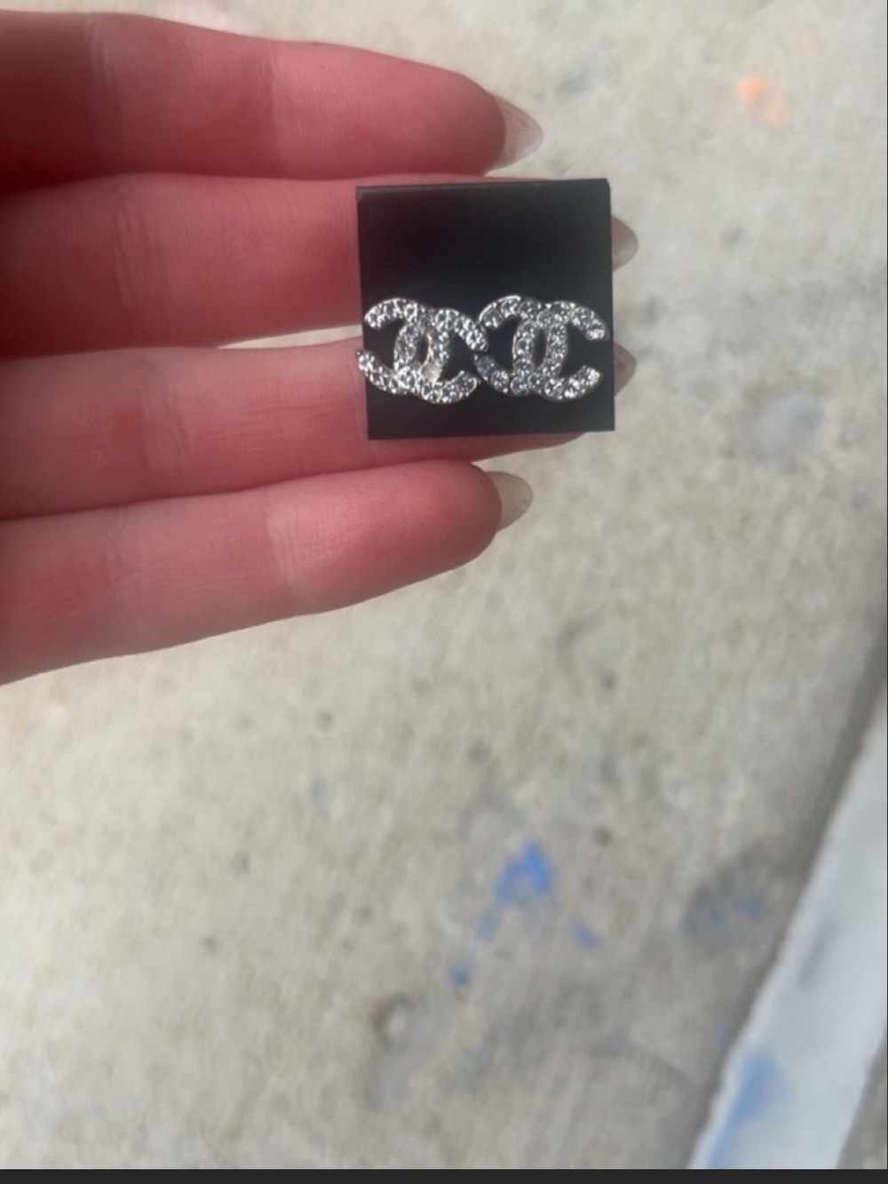 Chanel Diamond Interlocking Logo Stud Earrings - Silver